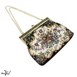 Vintage Tapestry Purse Handbag Black with Colorful Floral Design 8x6" - Hey Viv